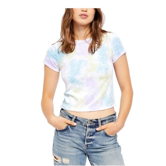 Free People Cloud Combo Tie Dye Bright Eyes Crewneck Velvet Baby Tee XL - Picture 1 of 7